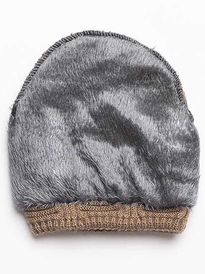 Unisex Winter Woolen Beanie Cap with Criss-Cross Design and Fur Lining – Beige