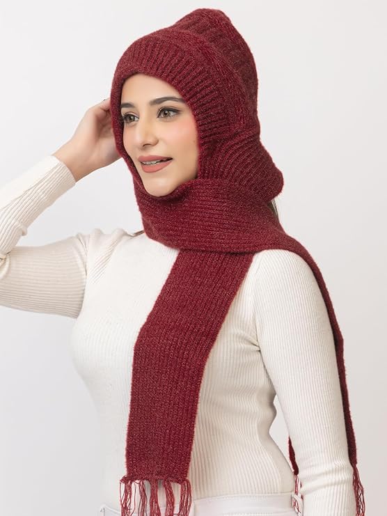 Woolen plain Muffler Cap for Women- Maroon | AMOLDO