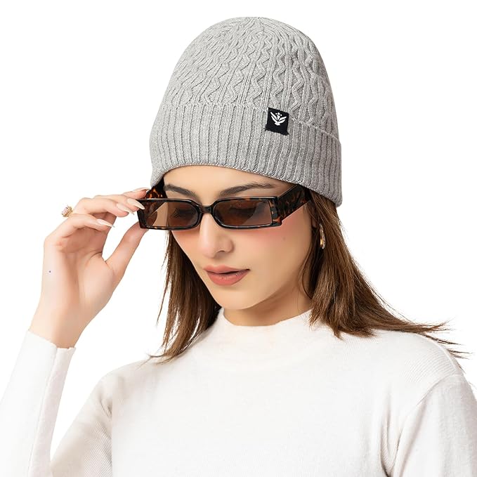 Unisex Woolen Beanie Cap | Warm Winter Hat | Zigzag Design - Grey
