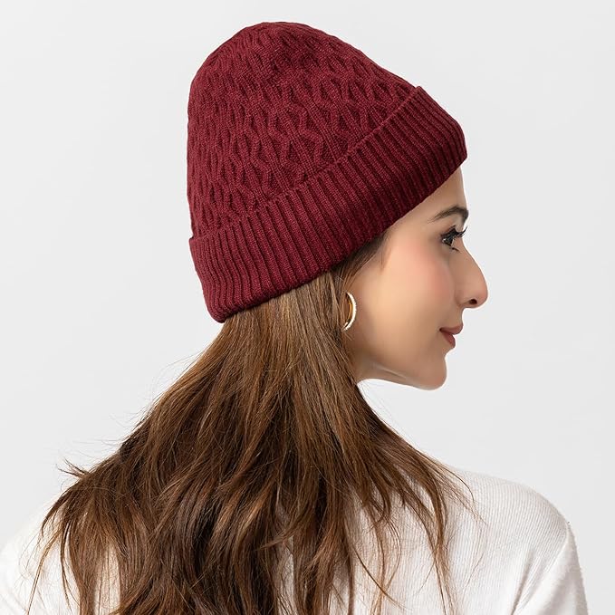 Unisex Woolen Beanie Cap | Warm Winter Hat | Zigzag Design - Maroon