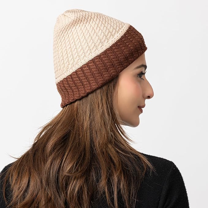 Unisex Woolen Winter Cap | Warm Knit Beanie - Beige