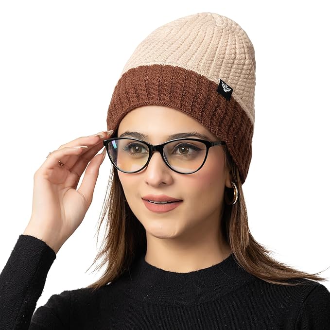 Unisex Woolen Winter Cap | Warm Knit Beanie - Beige