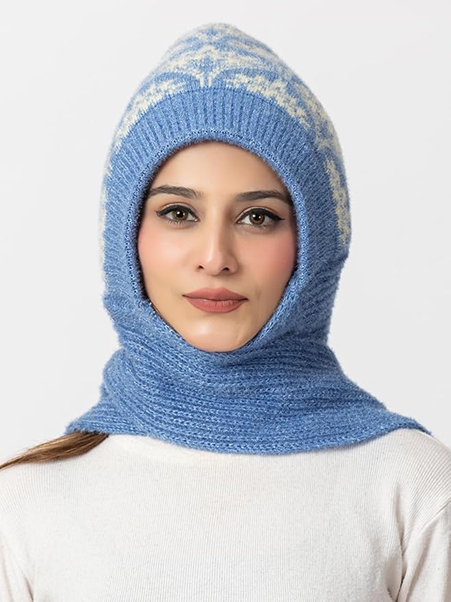 Women's Wool Blend Cap with Muffler - Sky Blue | Amoldo