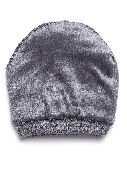 Unisex Winter Woolen Beanie Cap with Criss-Cross Design and Fur Lining – Grey