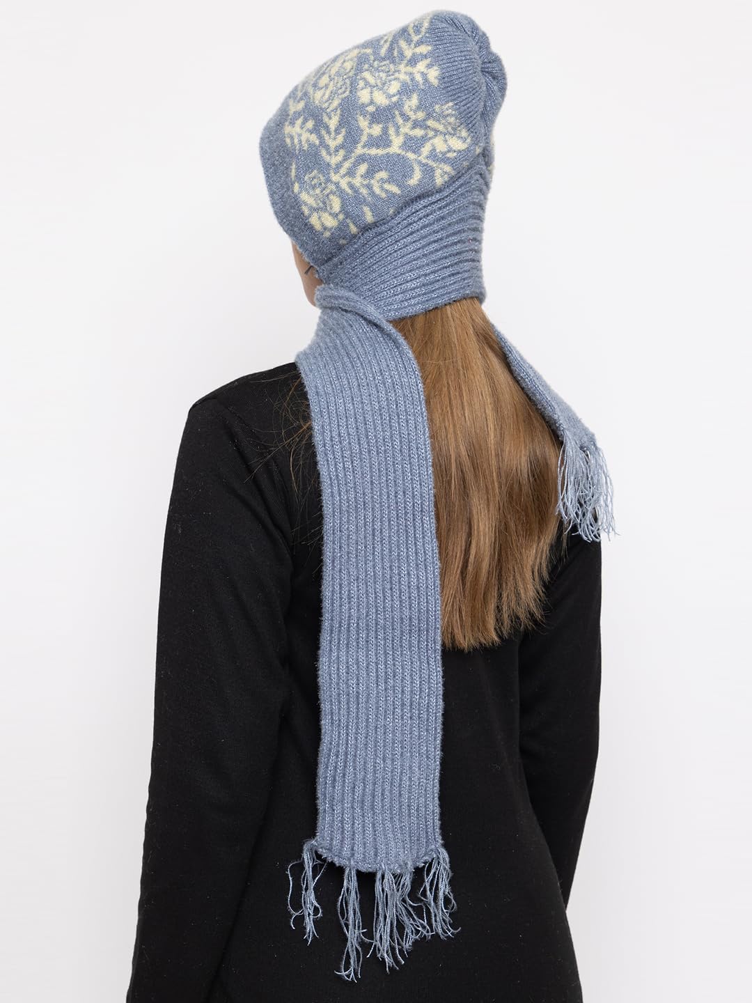 AMOLDO Women's Soft Knit Fur Cap with Muffler and Gloves Combo | Light Grey