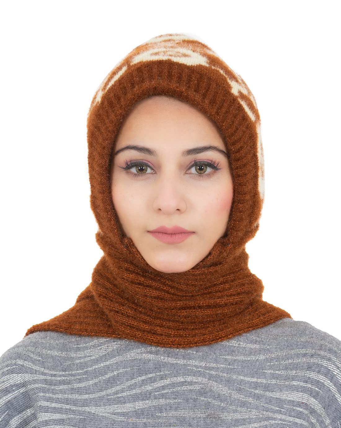 AMOLDO Women's Soft Knit Fur Cap with Muffler and Gloves Combo | Brown