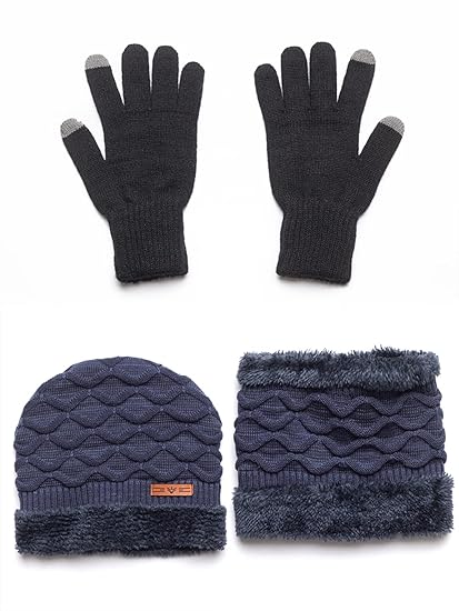 dark grey beanie neck set with gloves double