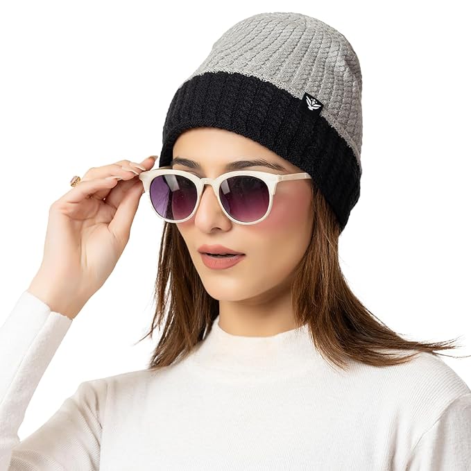 Unisex Woolen Winter Cap | Warm Knit Beanie - Grey