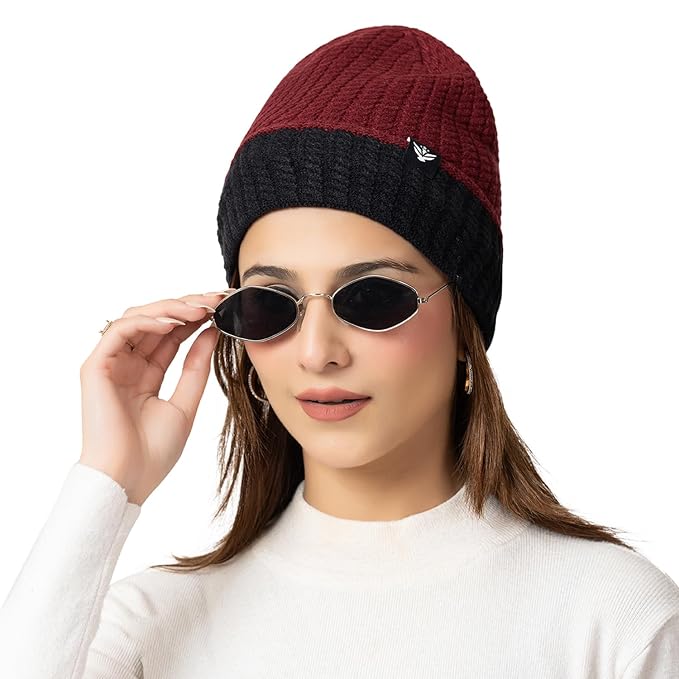 Unisex Woolen Winter Cap | Warm Knit Beanie - Maroon