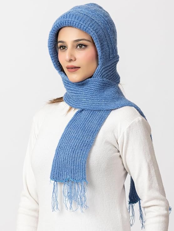 Woolen plain Muffler Cap for Women- Sky Blue | AMOLDO