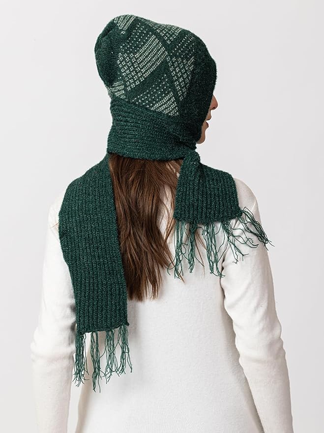 Women's Wool Blend Cap with Muffler - Green | Amoldo