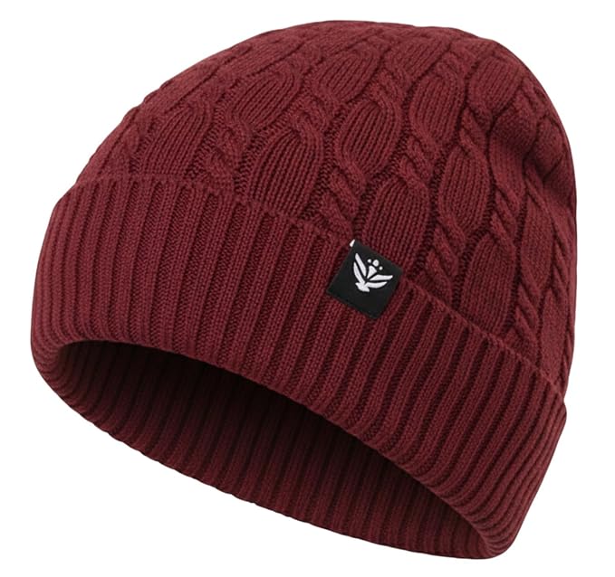 Unisex Maroon Winter Wool Cap | Warm Soft Stretch Beanie with Braid Design