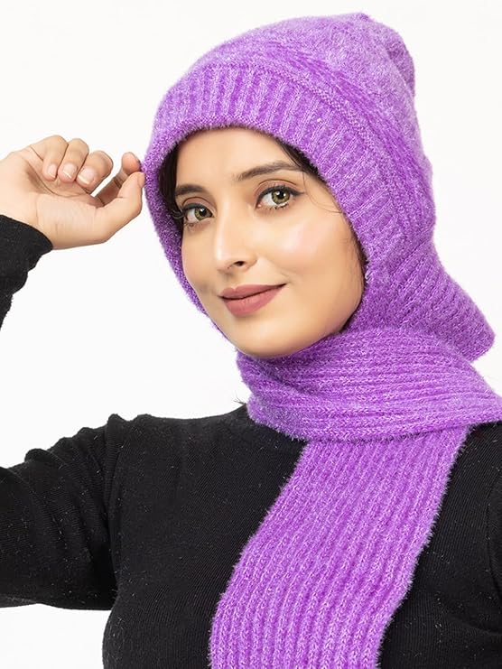 Woolen plain Muffler Cap for Women- Purple | AMOLDO