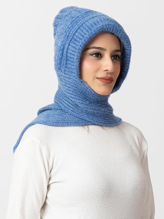 Woolen plain Muffler Cap for Women- Sky Blue | AMOLDO