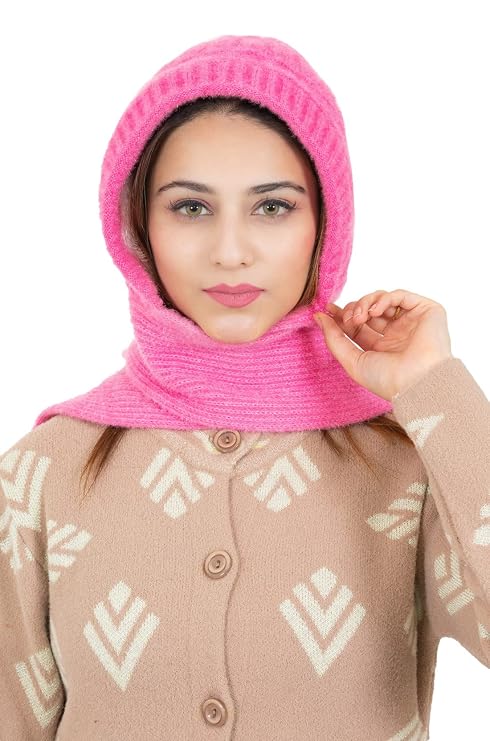 Woolen plain Muffler Cap for Women- Pink | AMOLDO