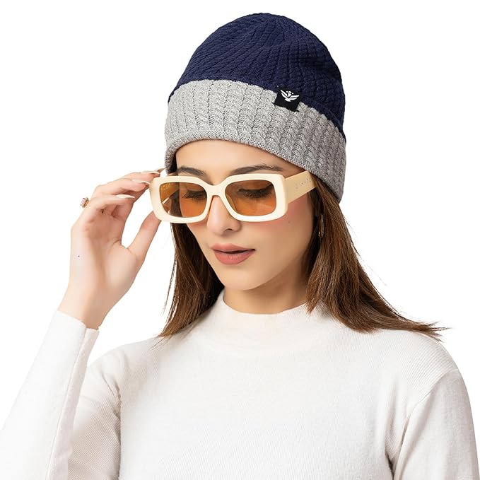 Unisex Woolen Winter Cap | Warm Knit Beanie - Dark Blue