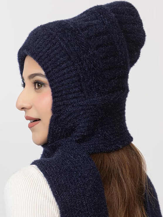 Woolen plain Muffler Cap for Women- Navy | AMOLDO