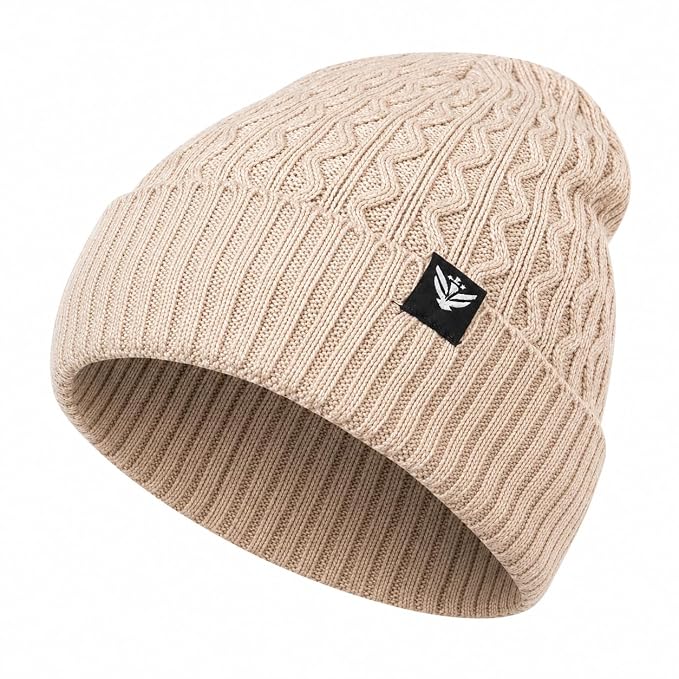 Unisex Woolen Beanie Cap | Warm Winter Hat | Zigzag Design - Beige