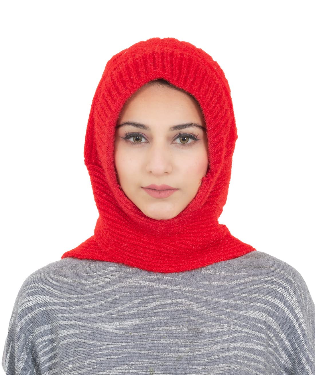 AMOLDO Women's Soft Knit Fur Cap with Muffler and Gloves Combo | Red