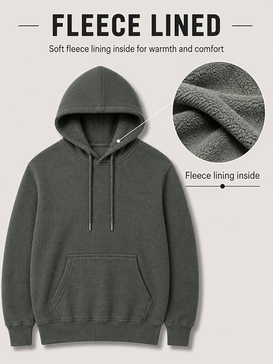 AMOLDO Women's Textured Hoodie | Kangaroo Pocket Full Sleeve Hooded Sweatshirt
