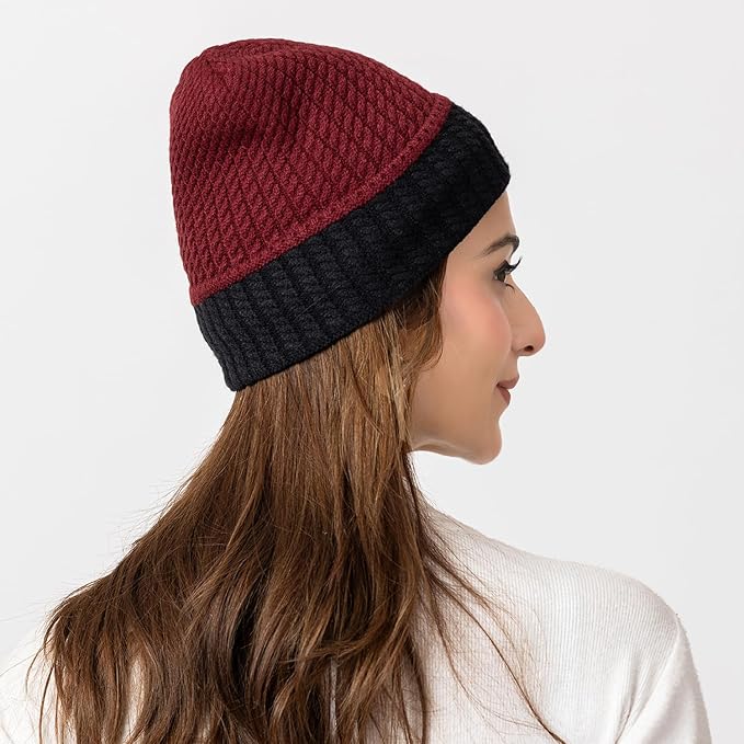 Unisex Woolen Winter Cap | Warm Knit Beanie - Maroon