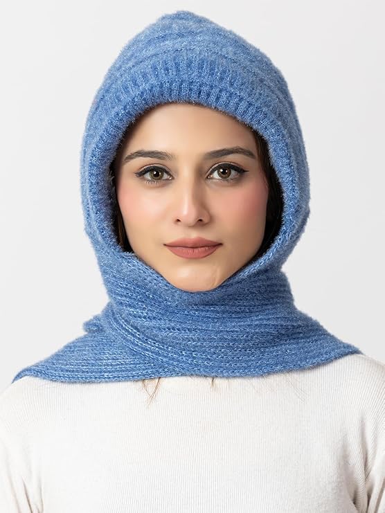 Woolen plain Muffler Cap for Women- Sky Blue | AMOLDO