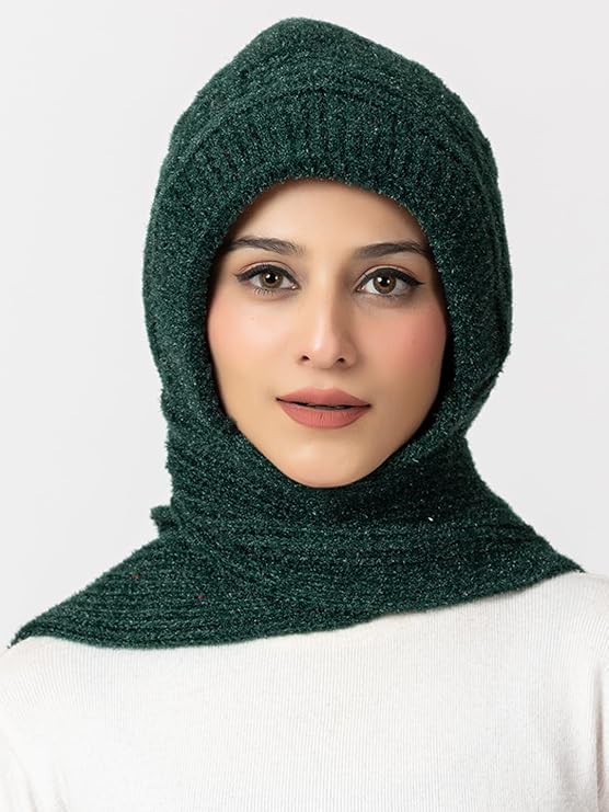 Woolen plain Muffler Cap for Women- Green | AMOLDO
