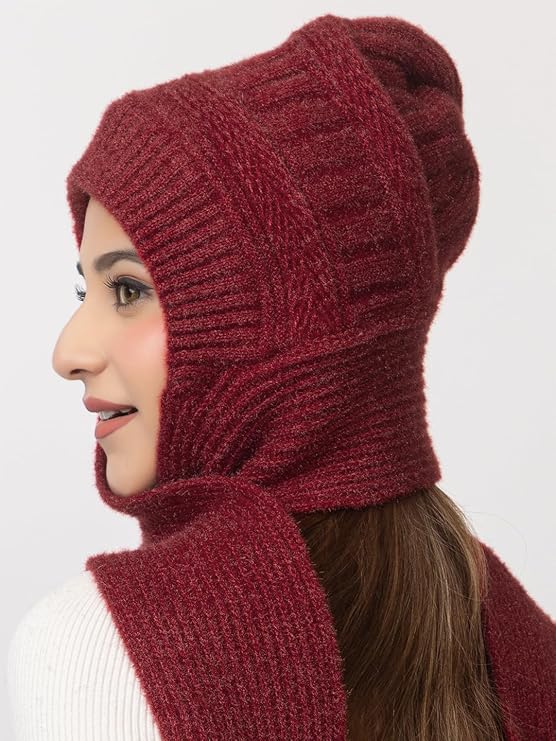 Woolen plain Muffler Cap for Women- Maroon | AMOLDO