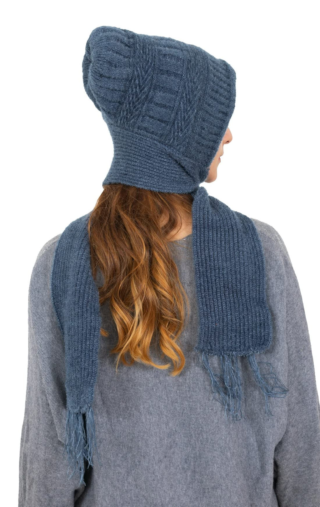 AMOLDO Women's Soft Knit Fur Cap with Muffler and Gloves Combo | Grey