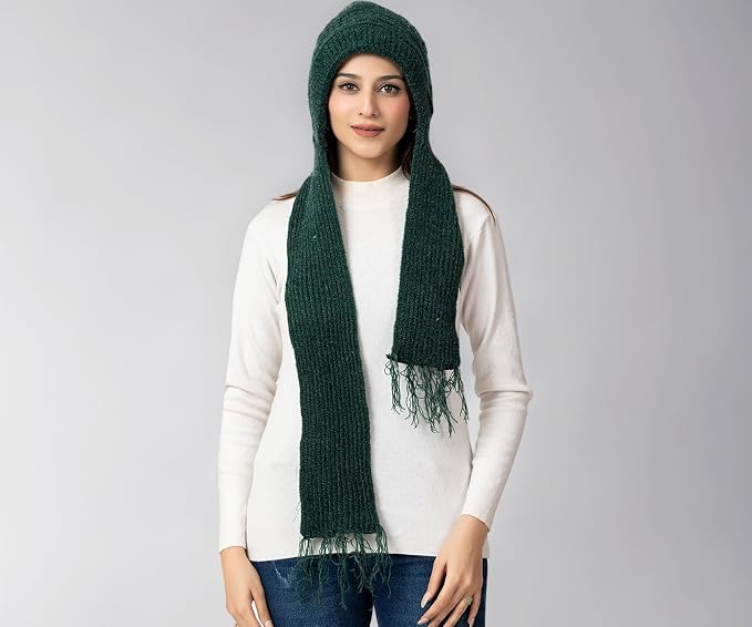 Woolen plain Muffler Cap for Women- Green | AMOLDO