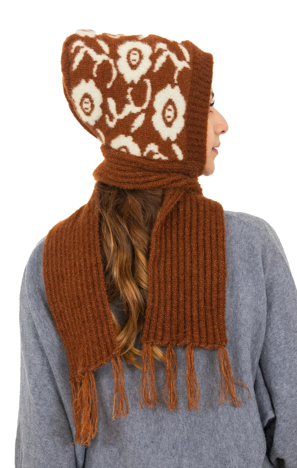 AMOLDO Women's Soft Knit Fur Cap with Muffler and Gloves Combo | Brown