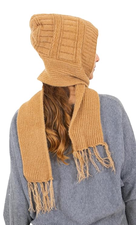 AMOLDO Women's Soft Knit Fur Cap with Muffler and Gloves Combo | Beige