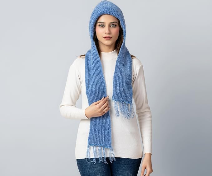 Woolen plain Muffler Cap for Women- Sky Blue | AMOLDO