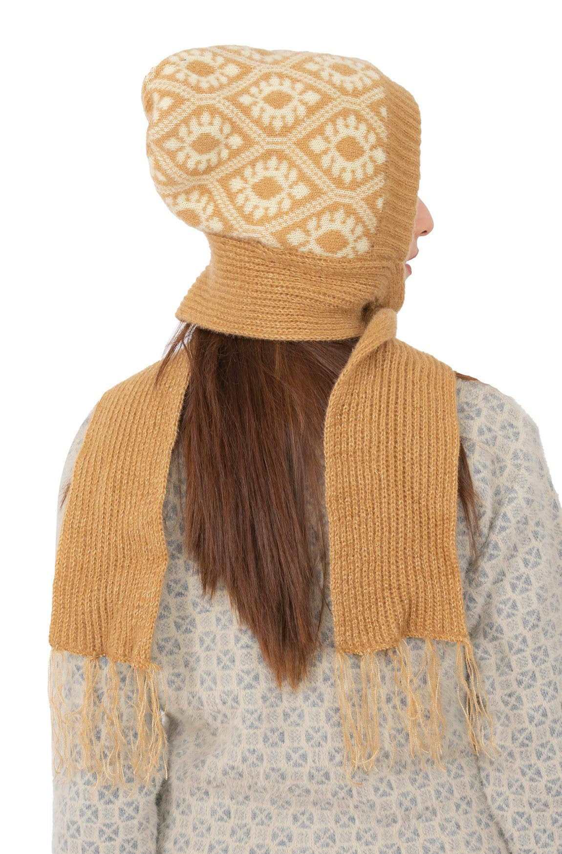 AMOLDO Women's Soft Knit Fur Cap with Muffler and Gloves Combo | Beige