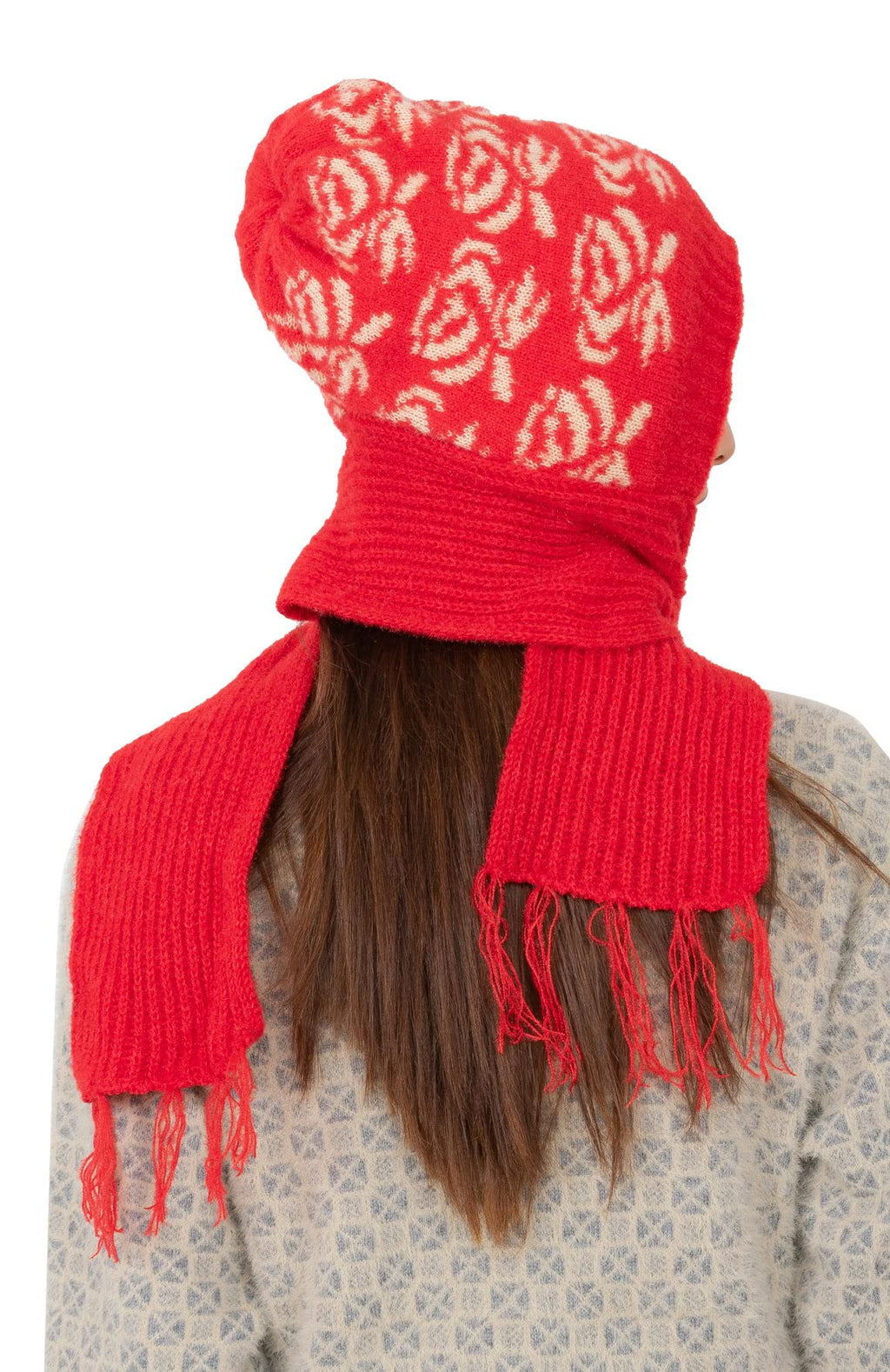 AMOLDO Women's Soft Knit Fur Cap with Muffler and Gloves Combo | Red