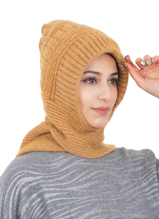 Woolen plain Muffler Cap for Women- Beige | AMOLDO