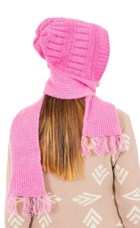 Woolen plain Muffler Cap for Women- Pink | AMOLDO
