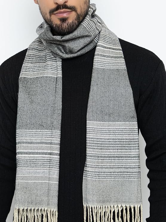 Woolen Stripped Muffler- Grey | Amoldo