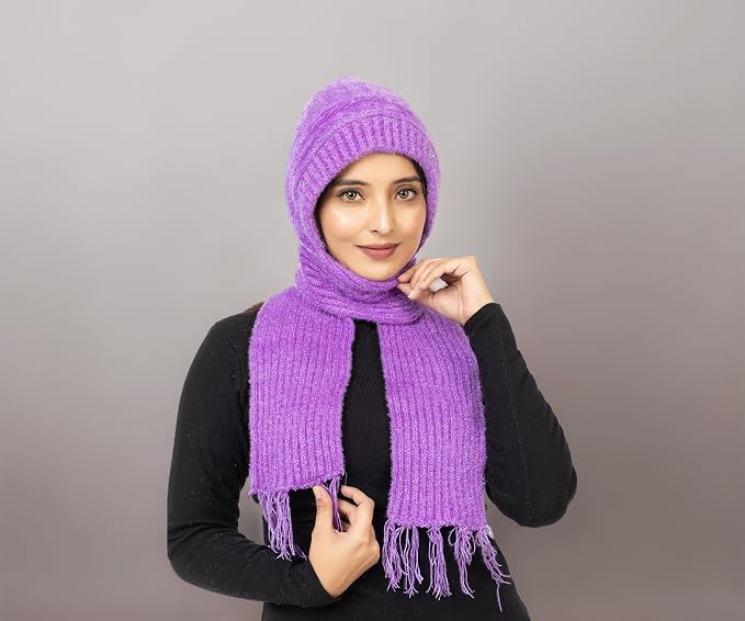 Woolen plain Muffler Cap for Women- Purple | AMOLDO