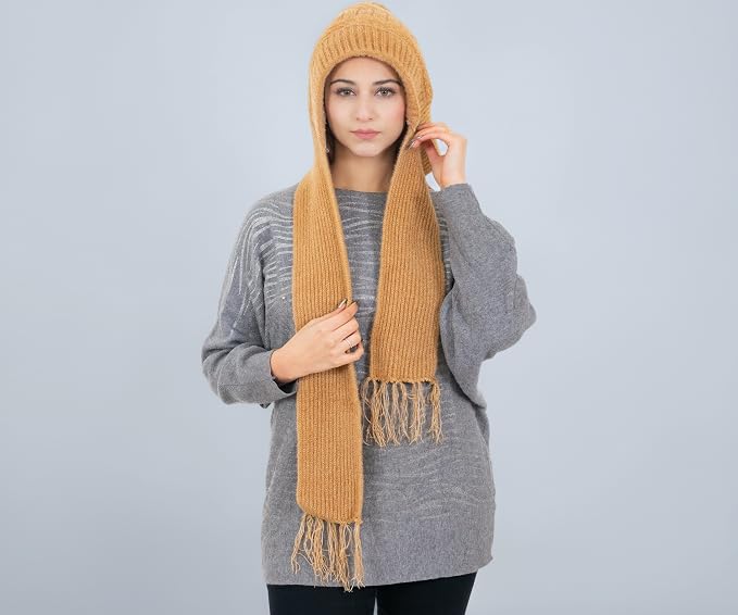 Woolen plain Muffler Cap for Women- Beige | AMOLDO