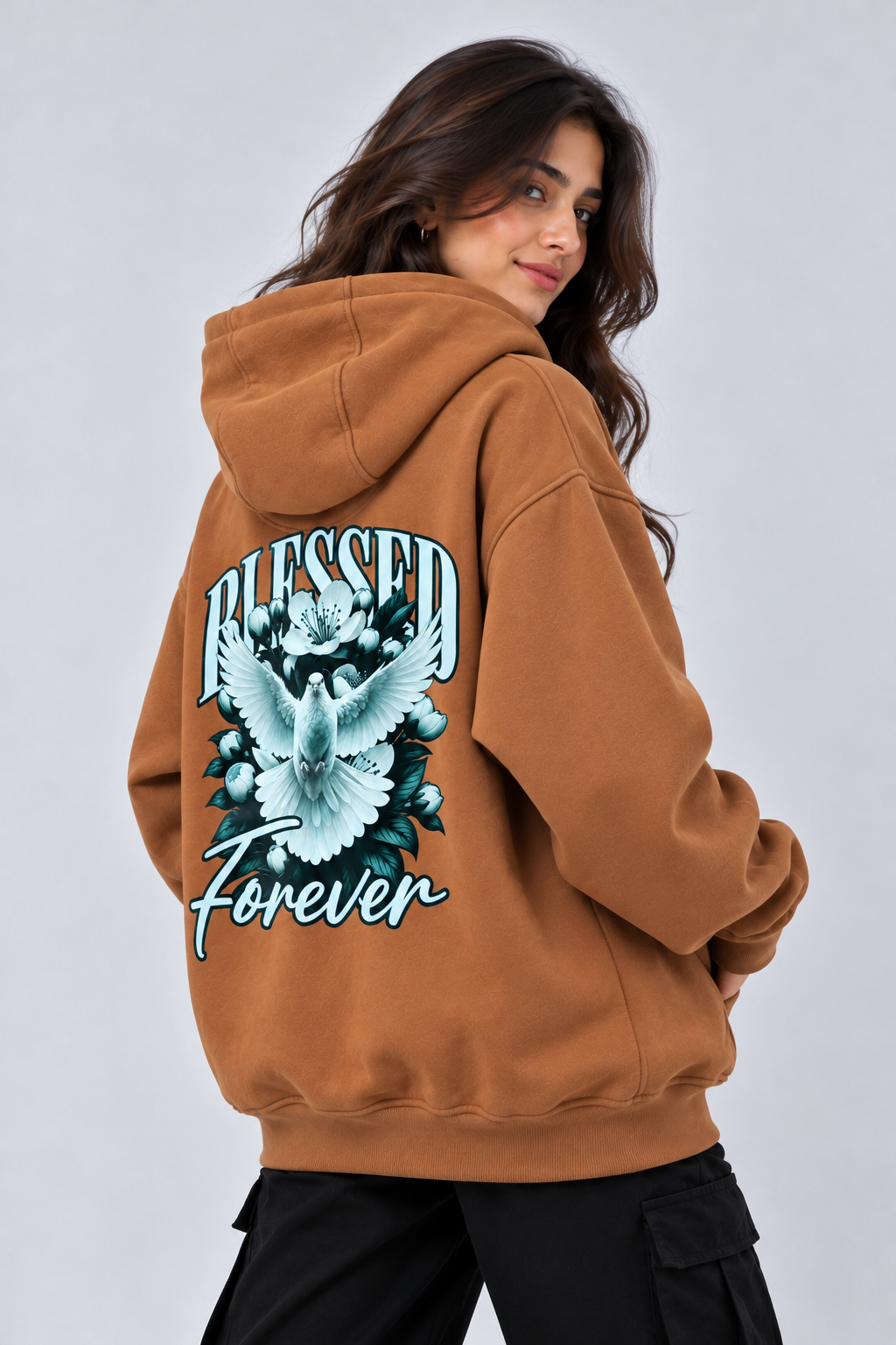 AMOLDO Women's Oversized Fleece Lined Hooded Sweatshirt | 400+ GSM | Brown