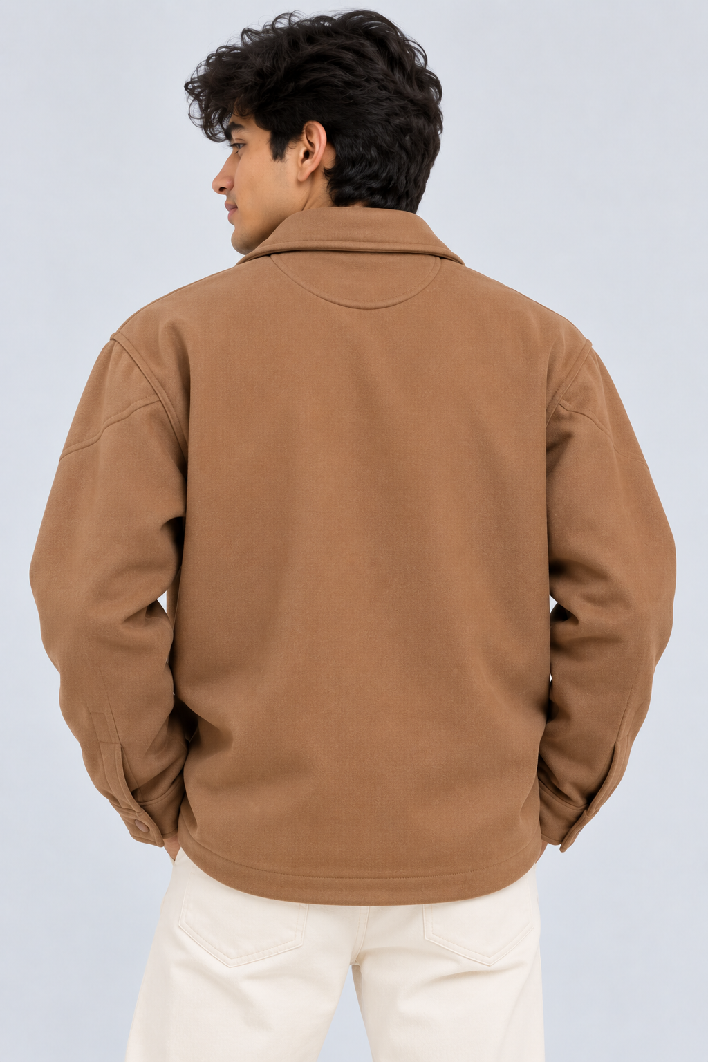 AMOLDO Men's Shacket with Snap Button Closure and Dual Chest Pockets | Velvet Fleece Lined | Brown