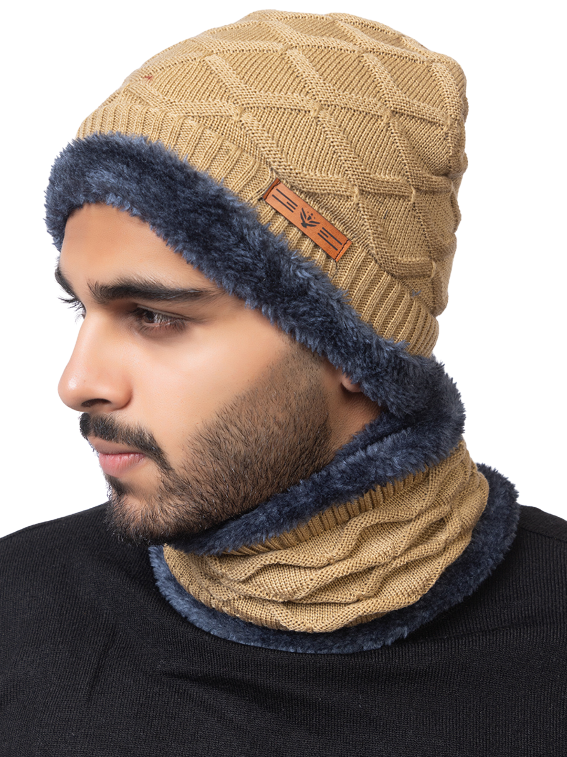 beige beanie neck set with gloves double