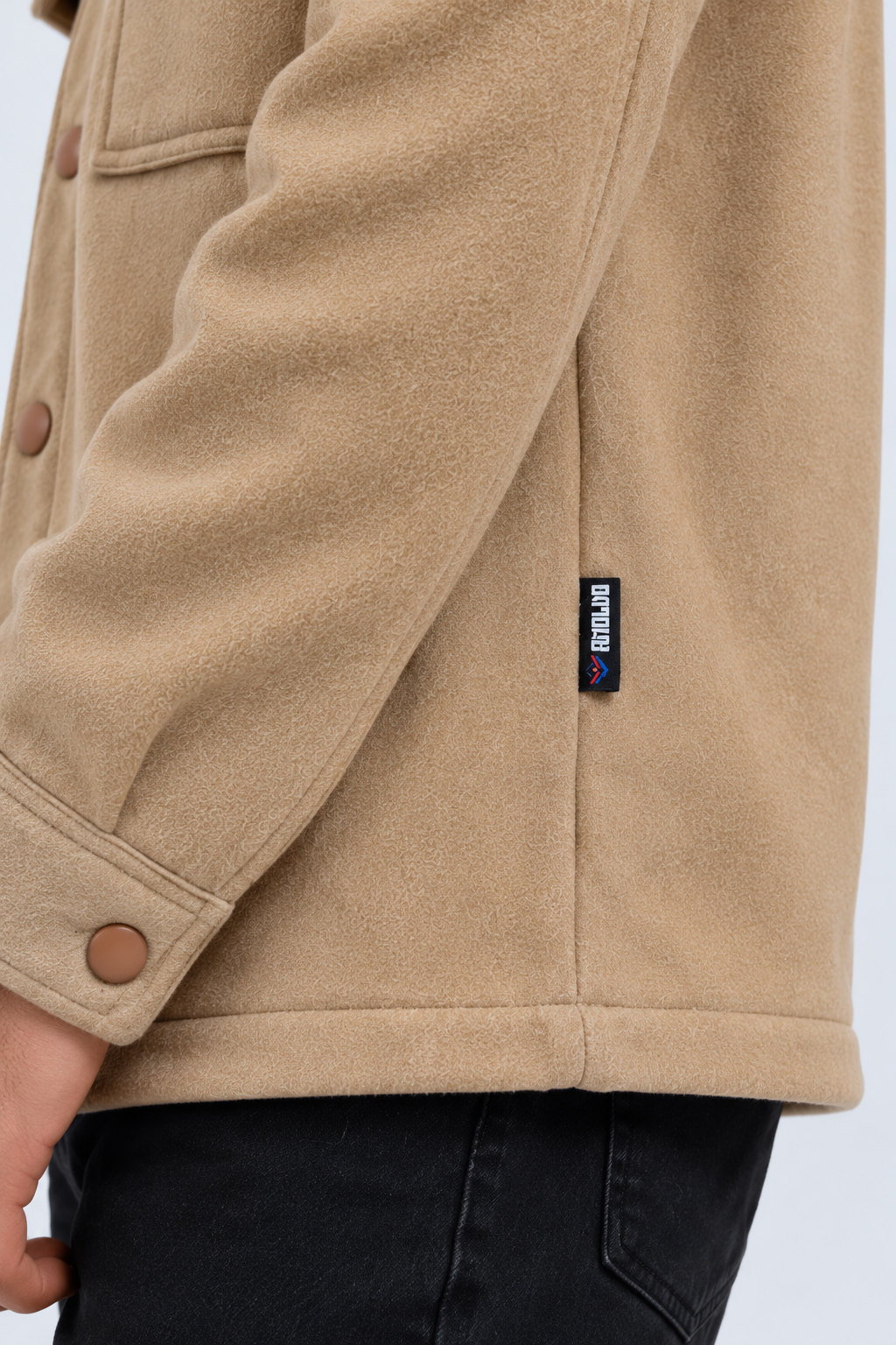 AMOLDO Men's Shacket with Snap Button Closure and Dual Chest Pockets | Velvet Fleece Lined | Beige