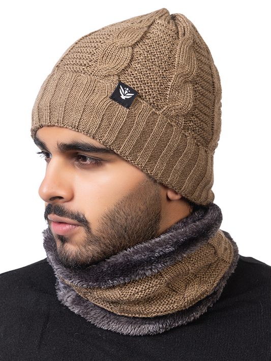 beige beanie neck set 