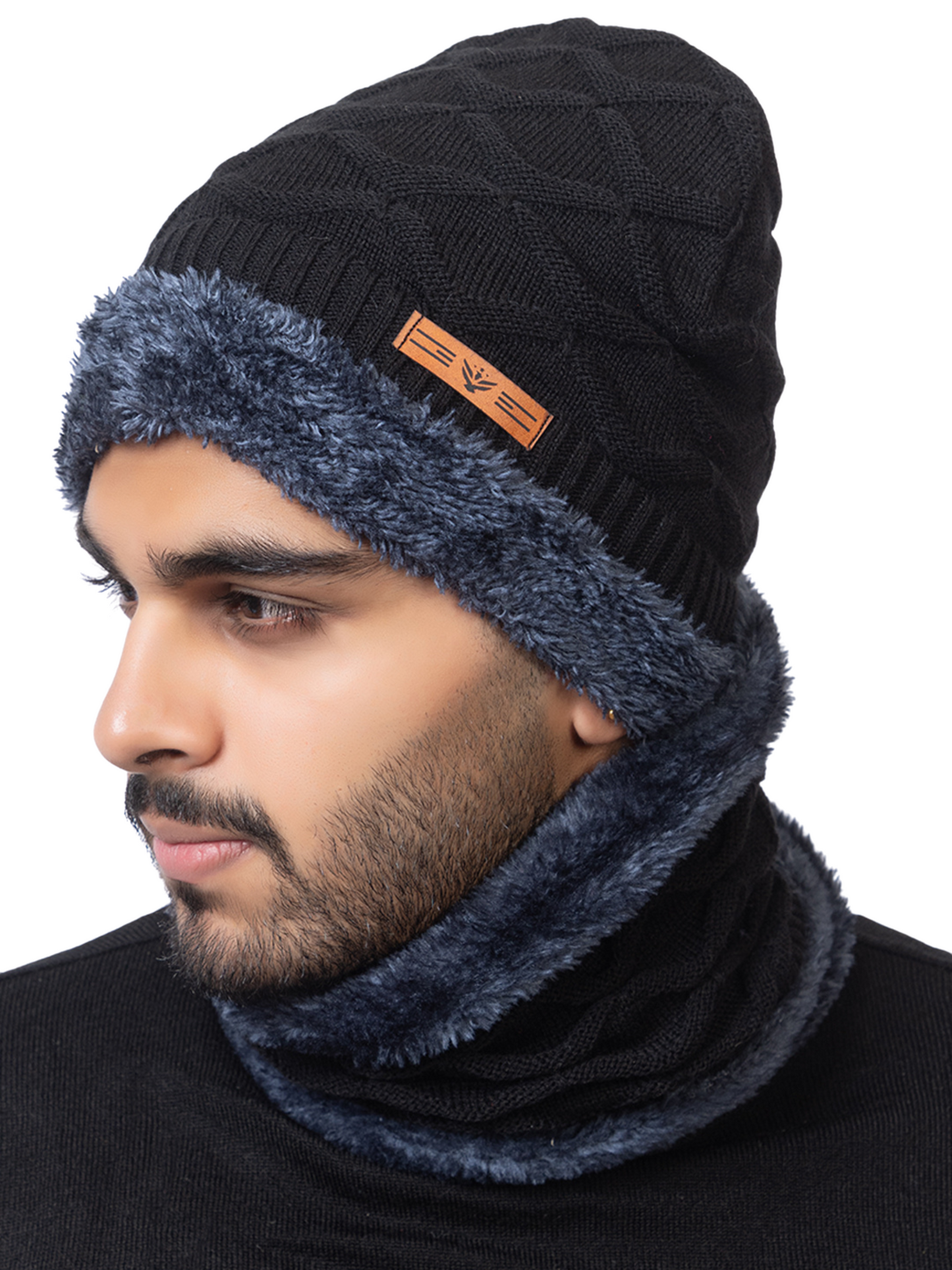 black beanie neck set with gloves double