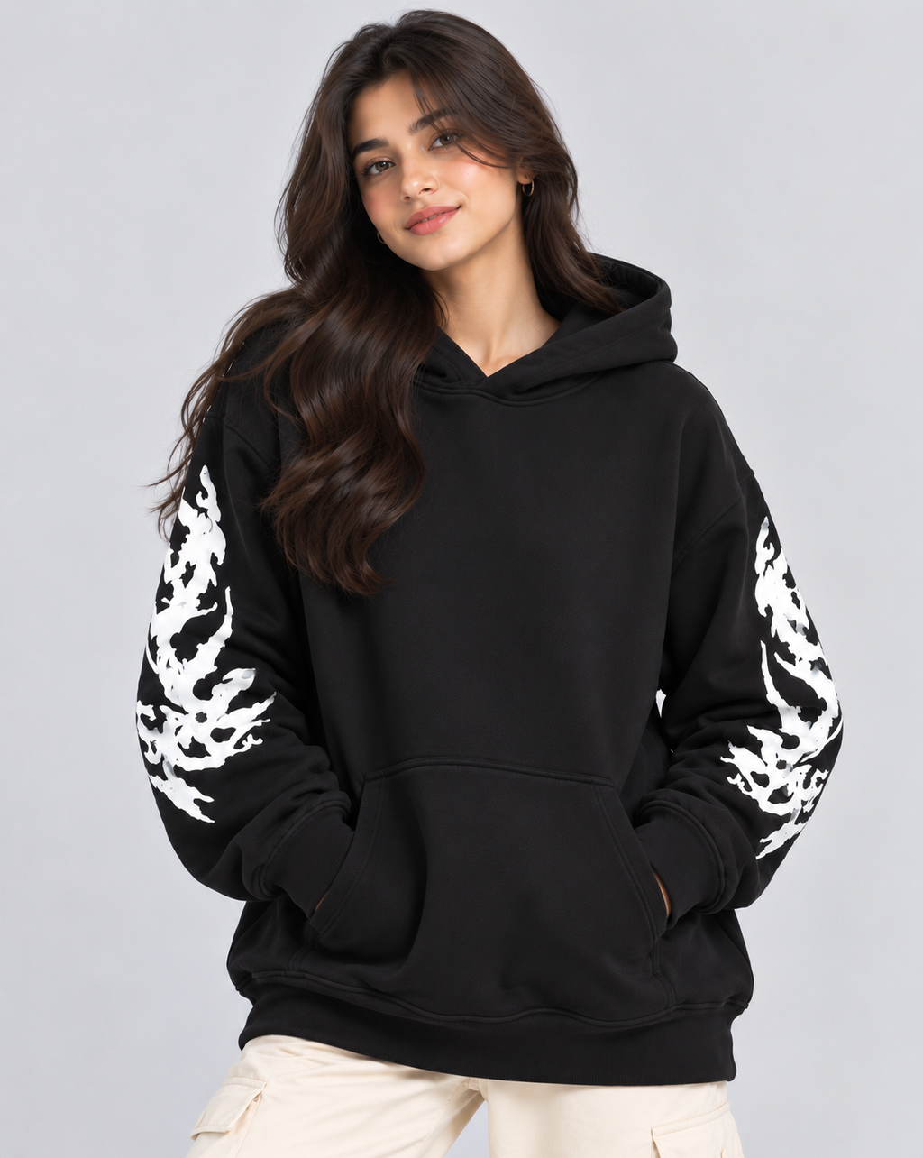 Women's Oversized Hoodie with Graphic Print | 400+GSM | Black