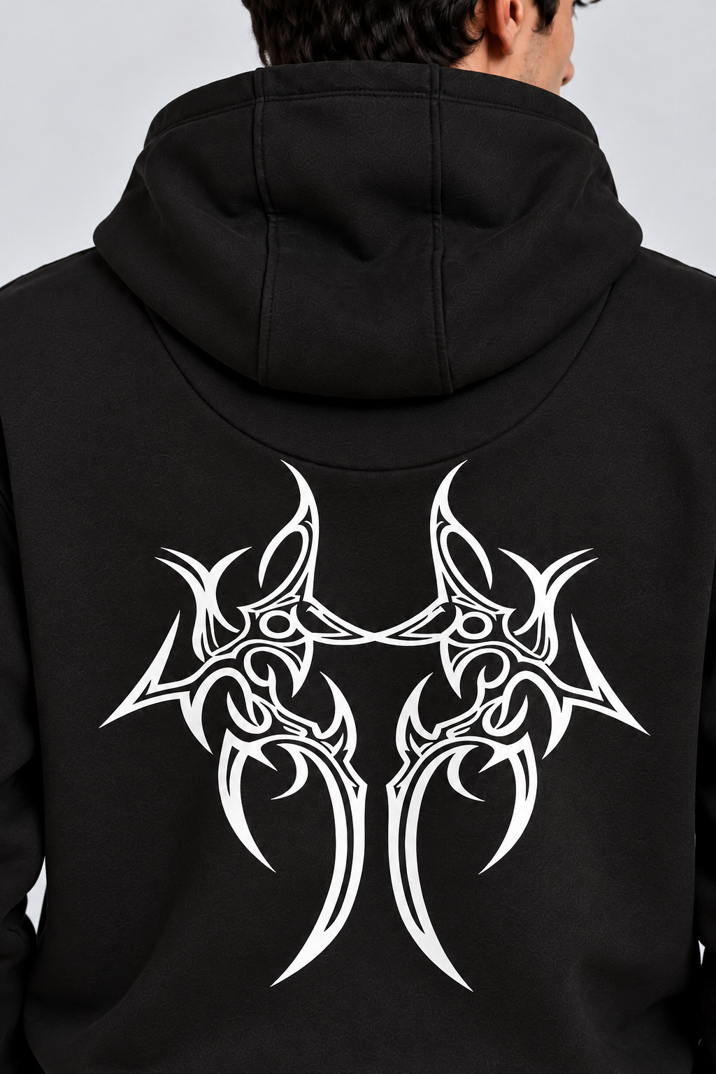 Men's Hooded Sweatshirt with White Graphic Print | 400+ GSM | Black