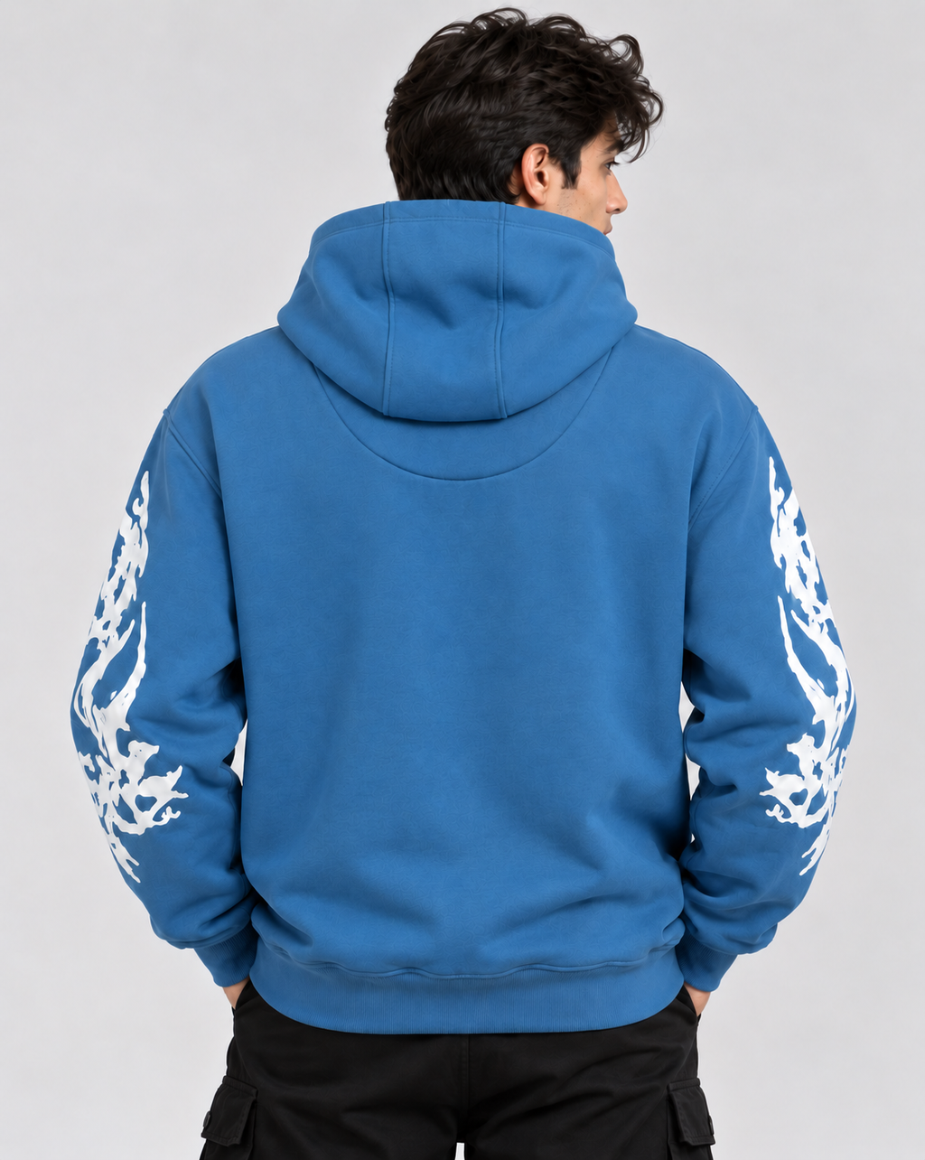 Men's Hooded Sweatshirt with White Graphic Print | 400+ GSM | Blue