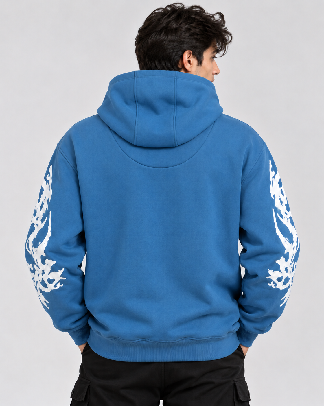 Men's Hooded Sweatshirt with White Graphic Print | 400+ GSM | Blue